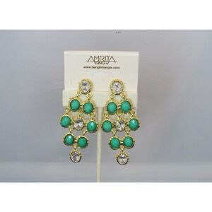Amrita Singh Gold Tone Turquoise Diamond Drop Statement Earrings Ca 65 Comp
